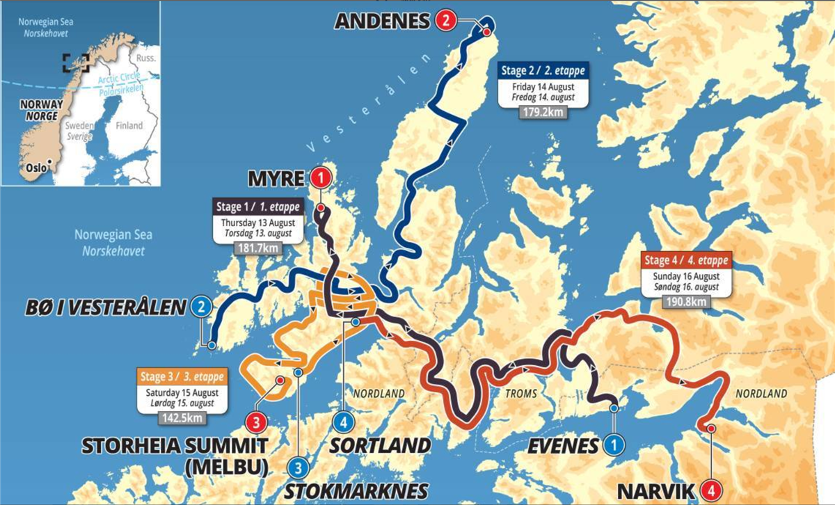Kart trase Arctic Race of Norway 2026 - Klikk for stort bilde